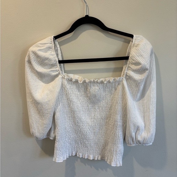 H&M White Smocked Puff Sleeve Top - Picture 4 of 6